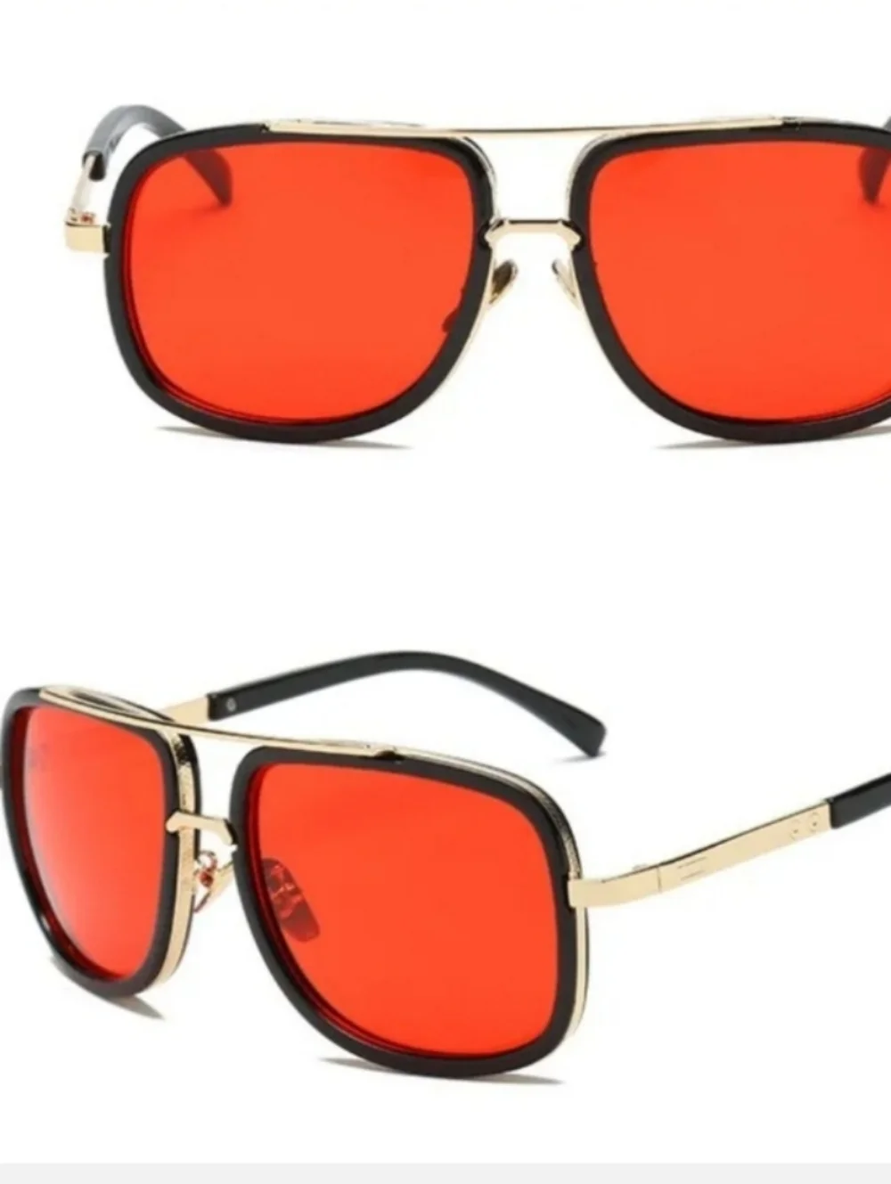Mens Retro Square Aviator Sunglasses with Red Lenses